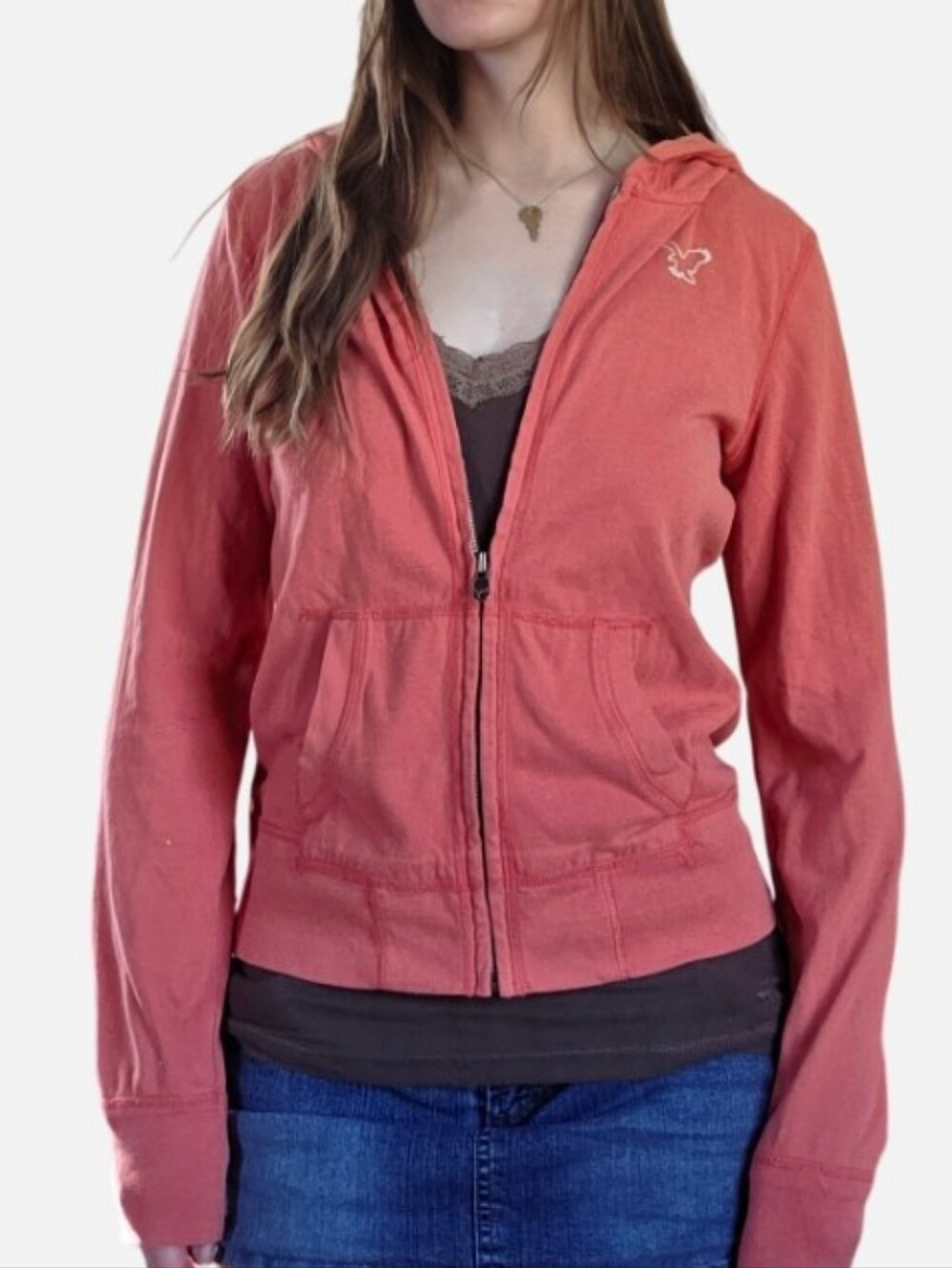 American Eagle Outfitters 2000s Coral Zip-Up Hoodie